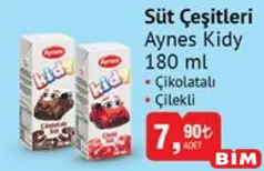 AYNES KİDY SÜT ÇEŞİTLERİ ÇİKOLATALI/ÇİLEKLİ 180 ML